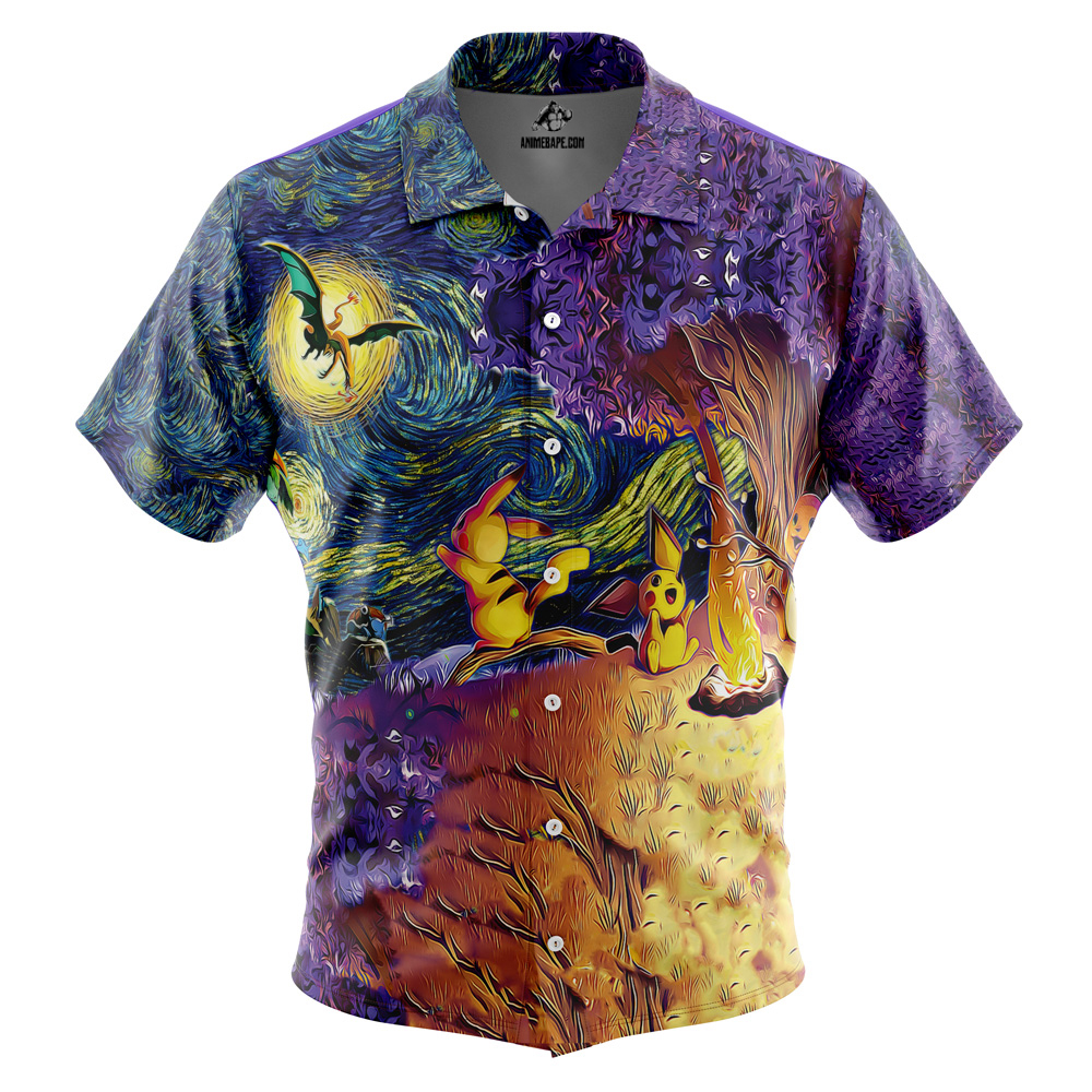 Pokemon Starry Night Campfire Button Up Hawaiian Shirt