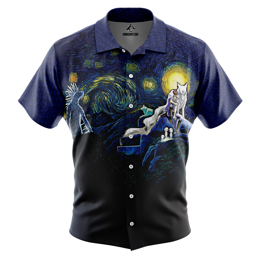 Princess Mononoke Starry Night Studio Ghibli Button Up Hawaiian Shirt