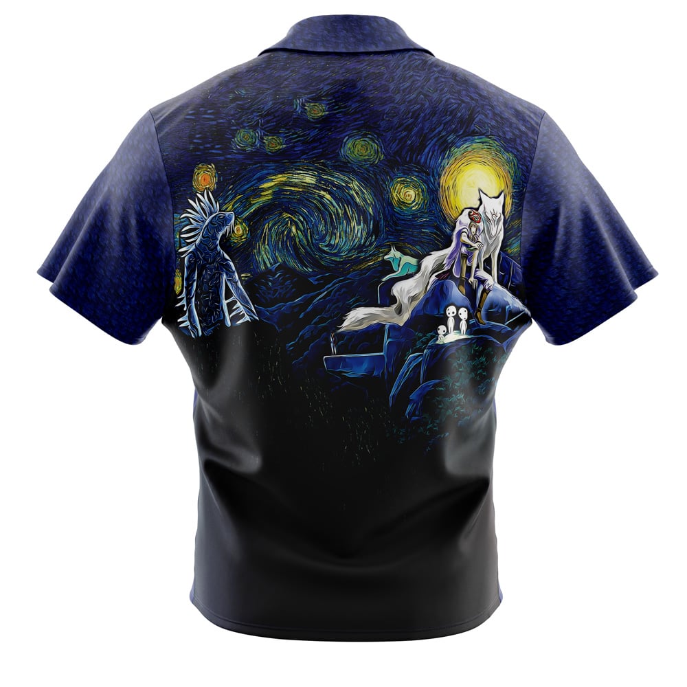 Princess Mononoke Starry Night Studio Ghibli Button Up Hawaiian Shirt