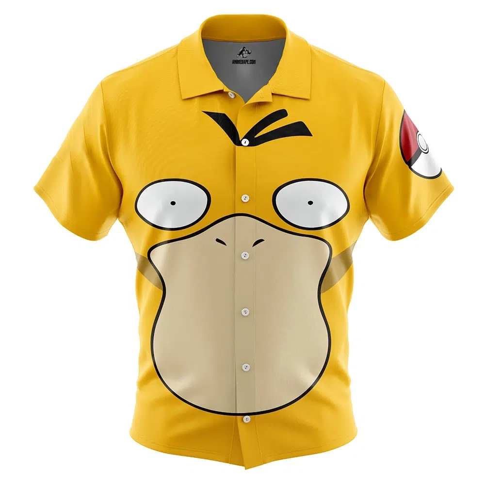 Psyduck Face Pokemon Button Up Hawaiian Shirt