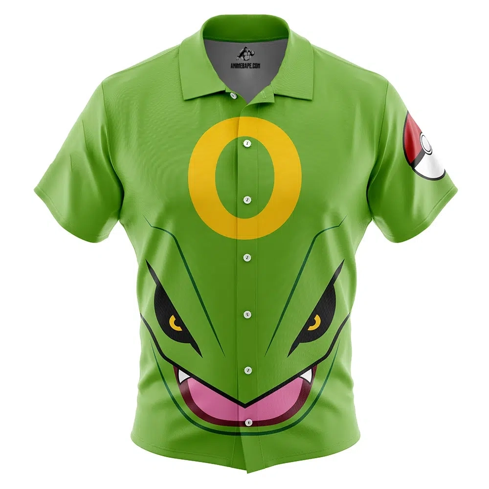 Rayquaza Face Pokemon Button Up Hawaiian Shirt