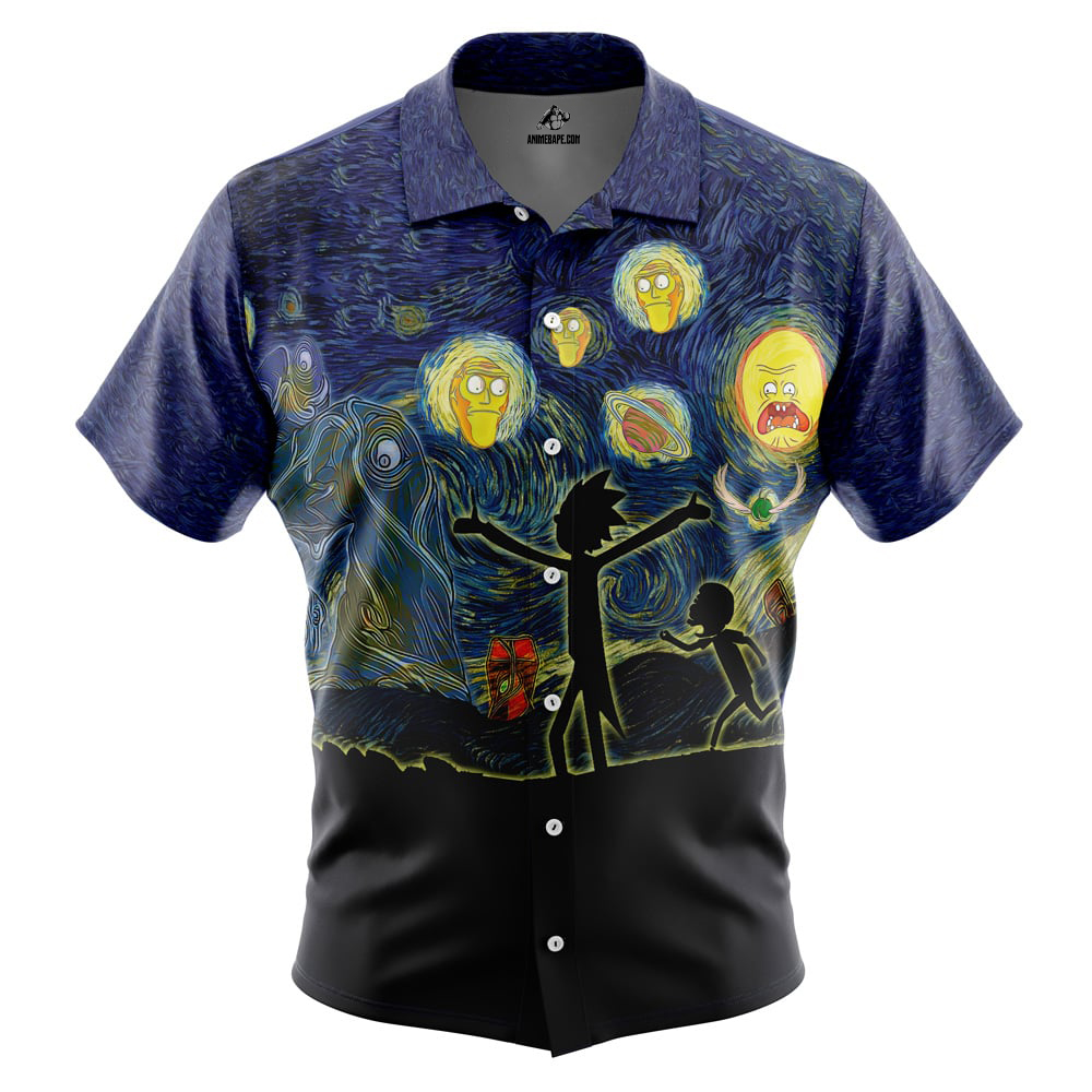 Rick and Morty Starry Night Button Up Hawaiian Shirt