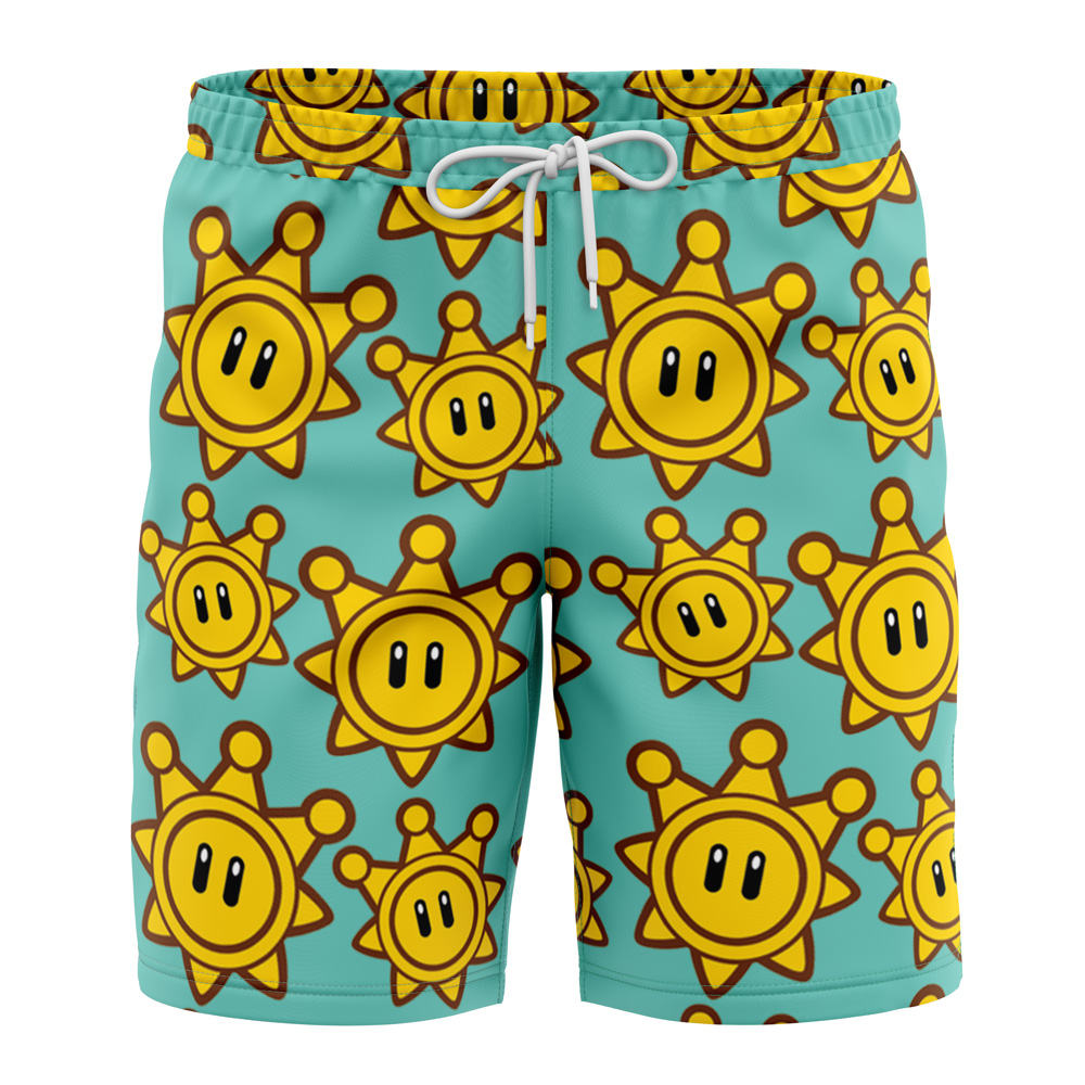 Shine Sprite Mario Bros Board Shorts Swim Trunks