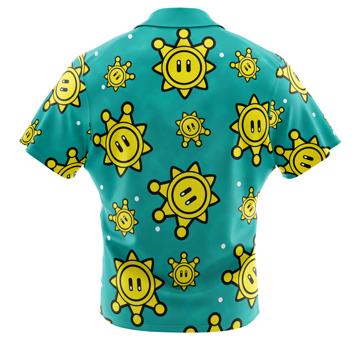 Shine Sprite Pattern Mario Bros Button Up Hawaiian Shirt