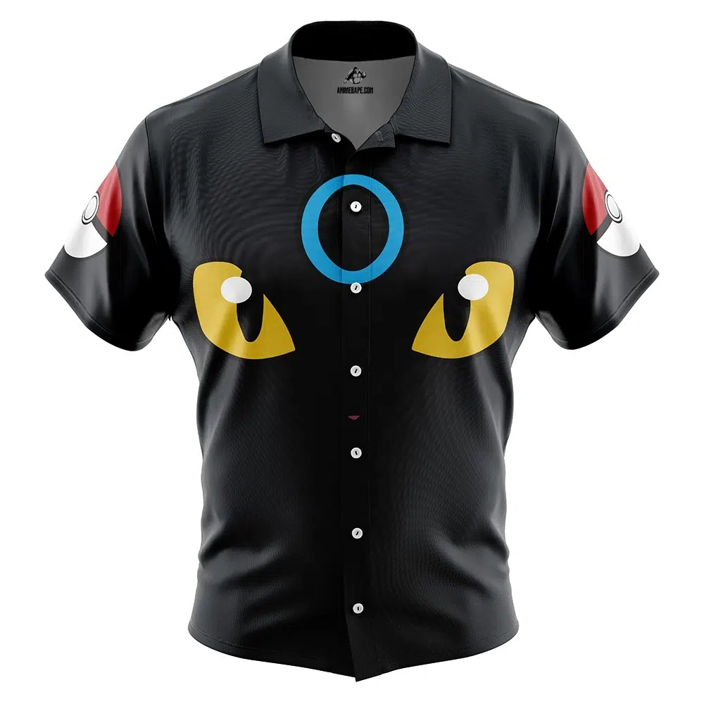 Shiny Umbreon Face Pokemon Button Up Hawaiian Shirt