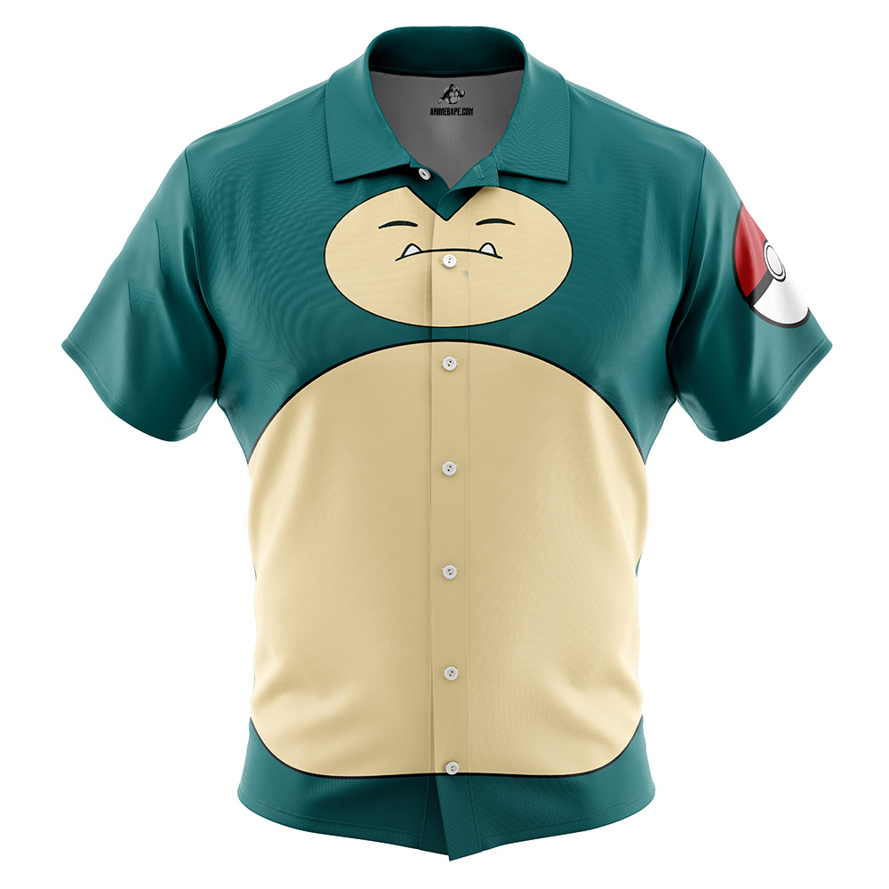 Snorlax Face Pokemon Button Up Hawaiian Shirt