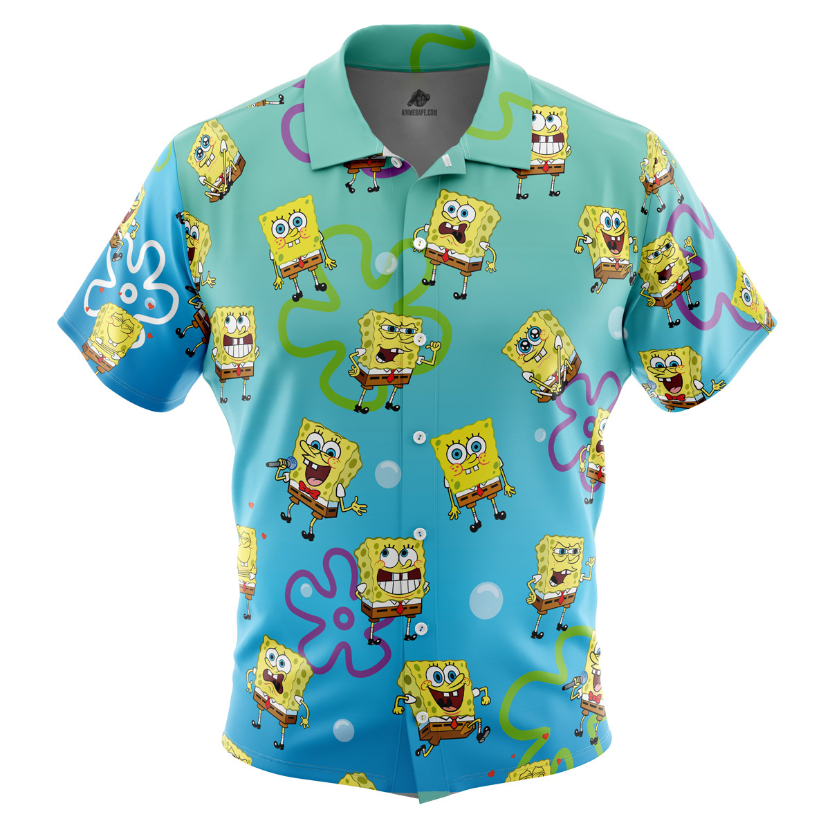SpongeBob Pattern SpongeBob SquarePants Button Up Hawaiian Shirt