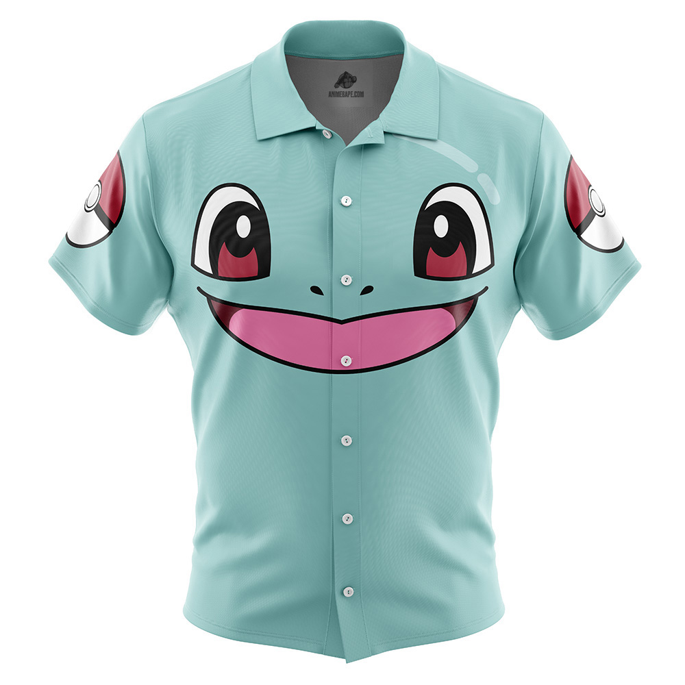 Squirtle Face Pokemon Button Up Hawaiian Shirt