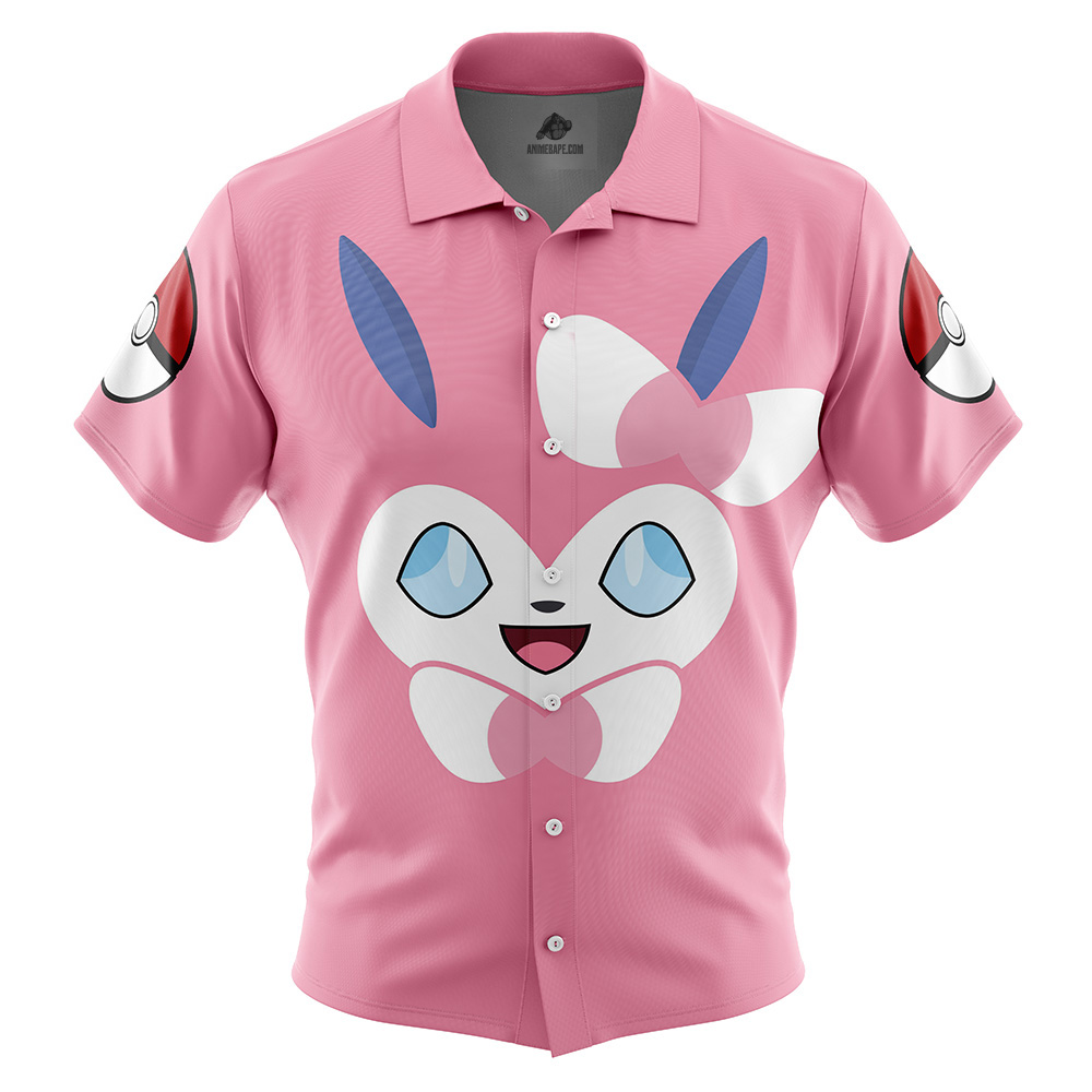 Sylveon Face Pokemon Button Up Hawaiian Shirt