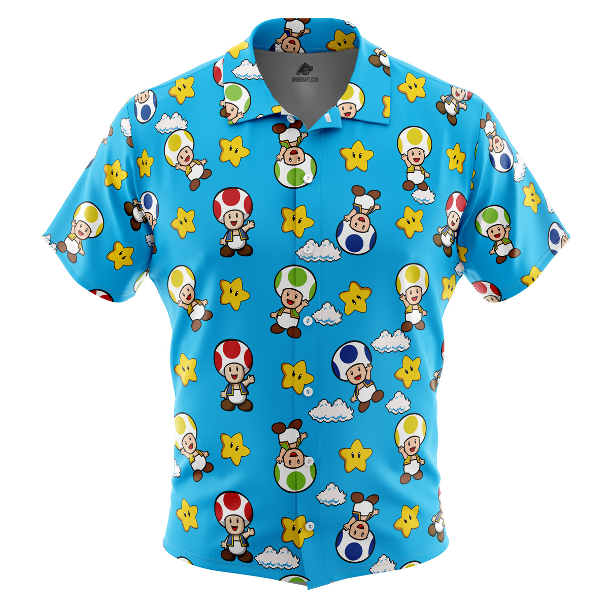 Toad Pattern Mario Bros Button Up Hawaiian Shirt