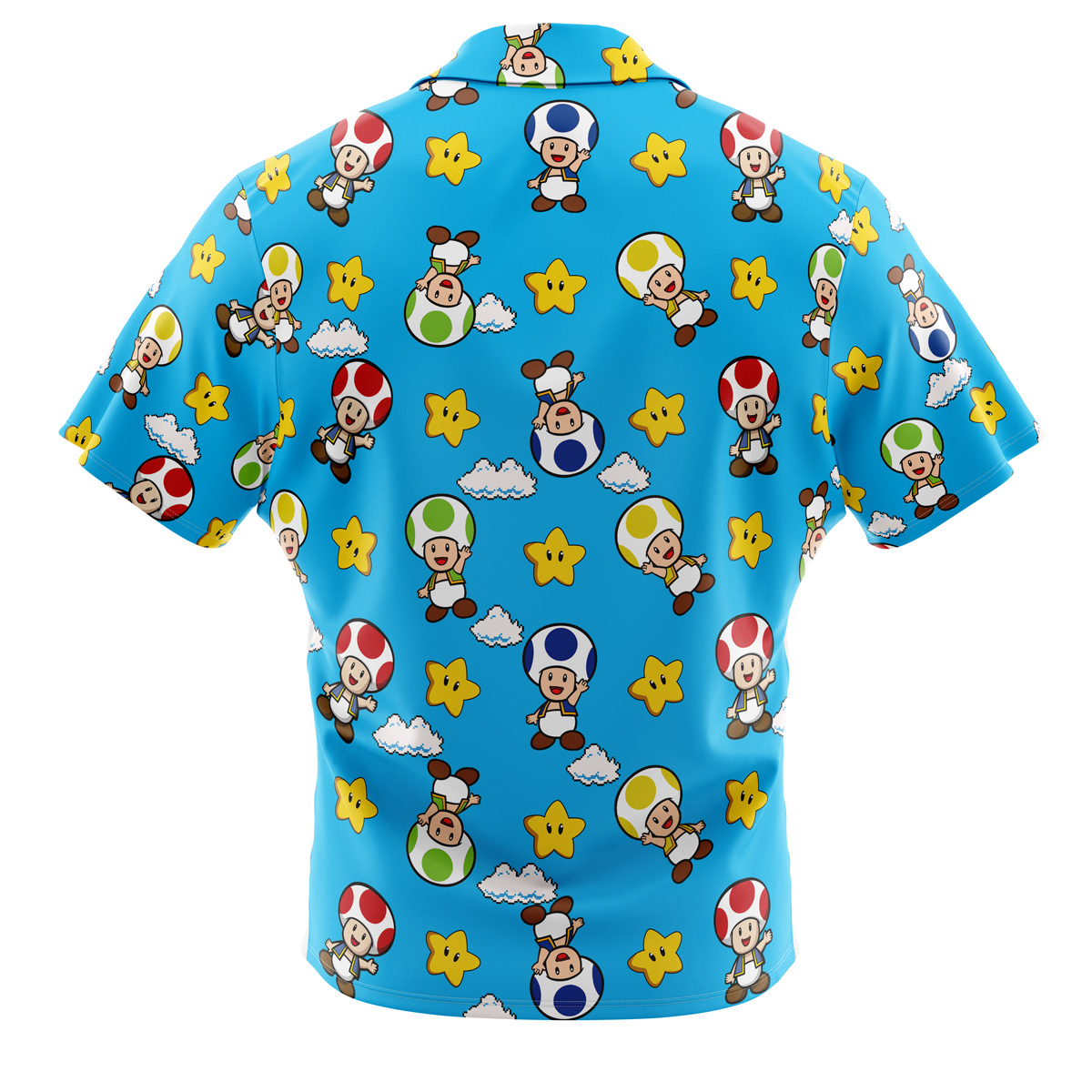 Toad Pattern Mario Bros Button Up Hawaiian Shirt
