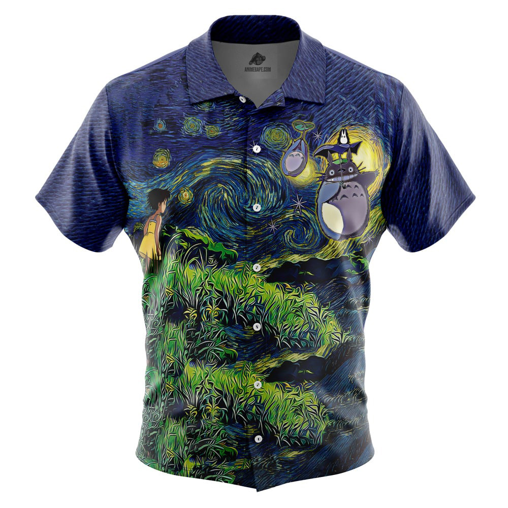 Totoro Starry Night Studio Ghibli Button Up Hawaiian Shirt