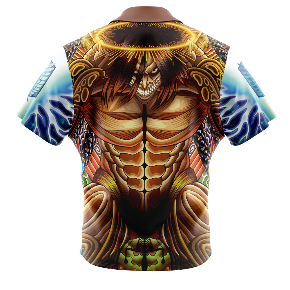 Trippy Eren Yeager Timeskip Attack on Titan Button Up Hawaiian Shirt