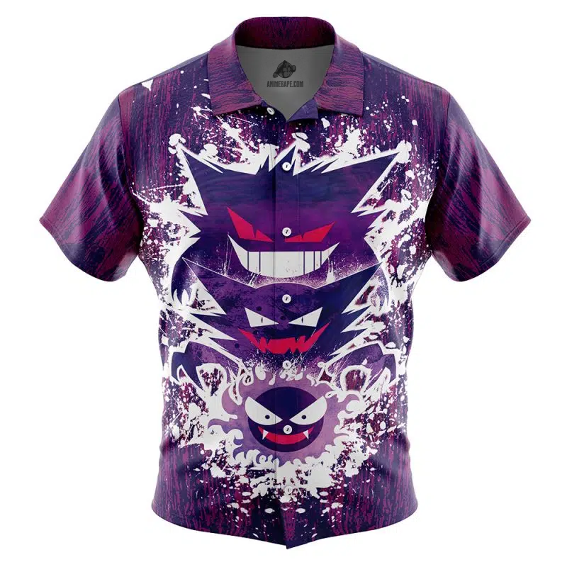 Trippy Ghostly Evolution Gastly Haunter Gengar Pokemon Button Up Hawaiian Shirt