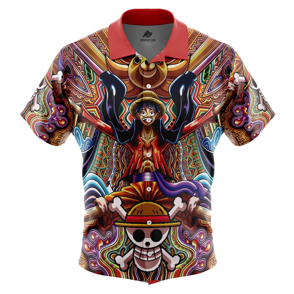 Trippy Monkey D. Luffy One Piece Pirates Button Up Hawaiian Shirt