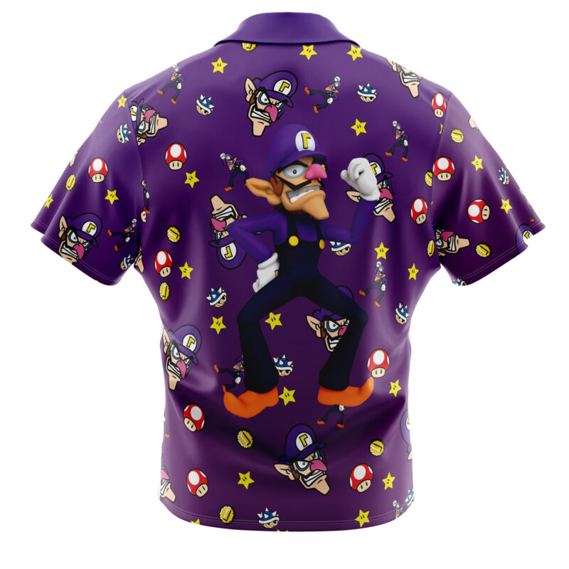 Waluigi Pattern Mario Bros Button Up Hawaiian Shirt
