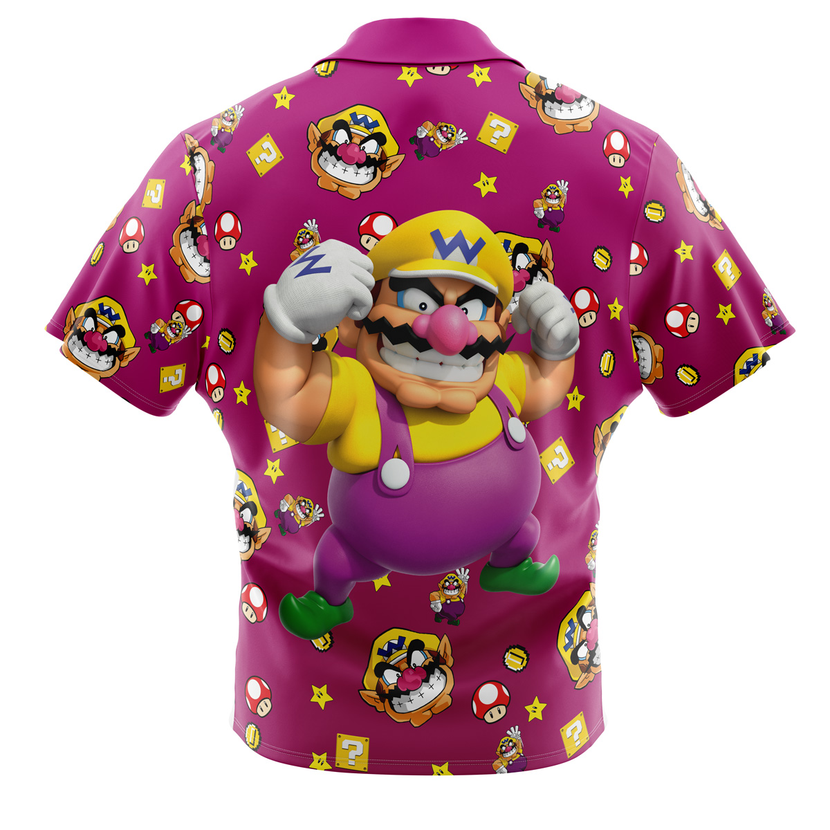 Wario Pattern Mario Bros Button Up Hawaiian Shirt