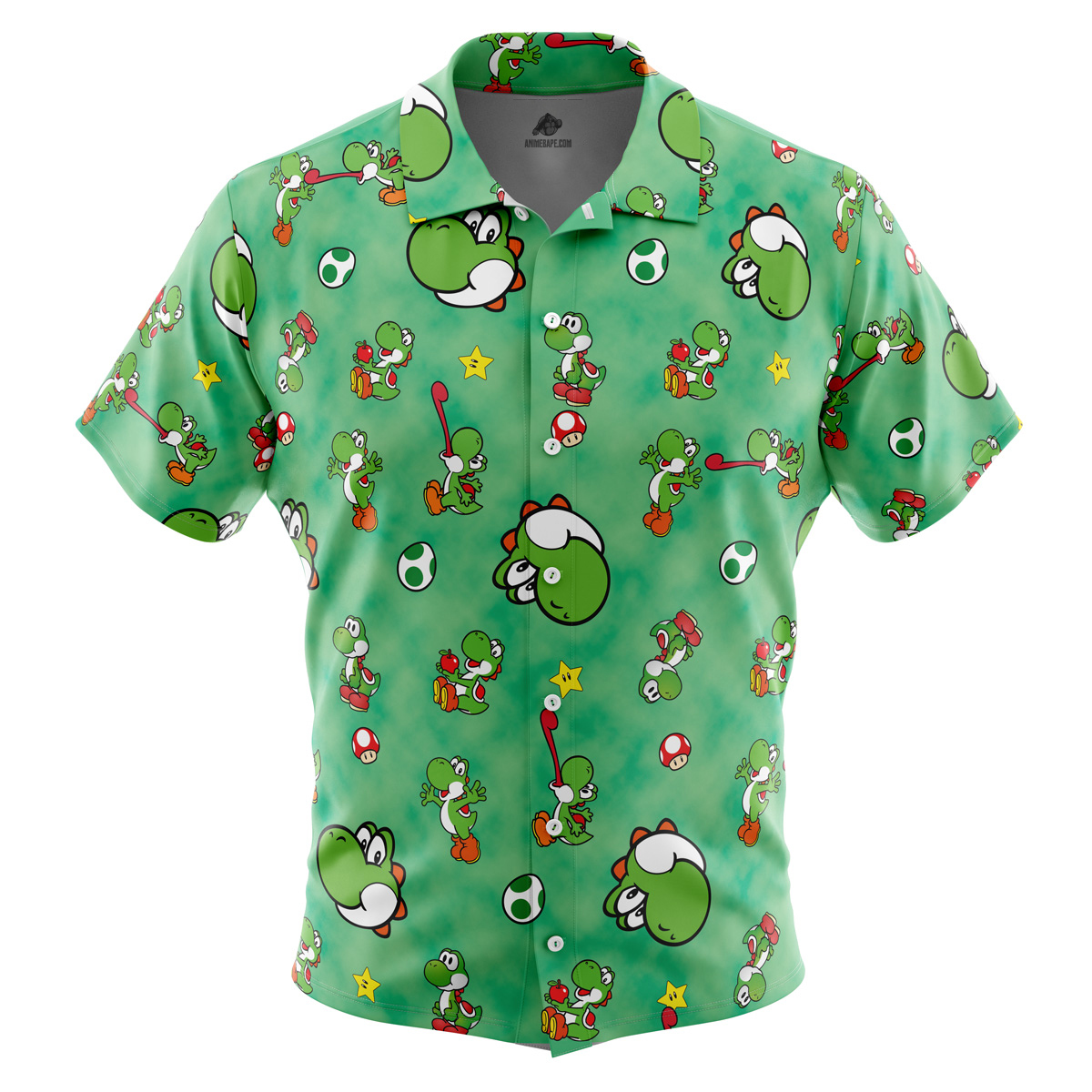 Yoshi Pattern Mario Bros Button Up Hawaiian Shirt