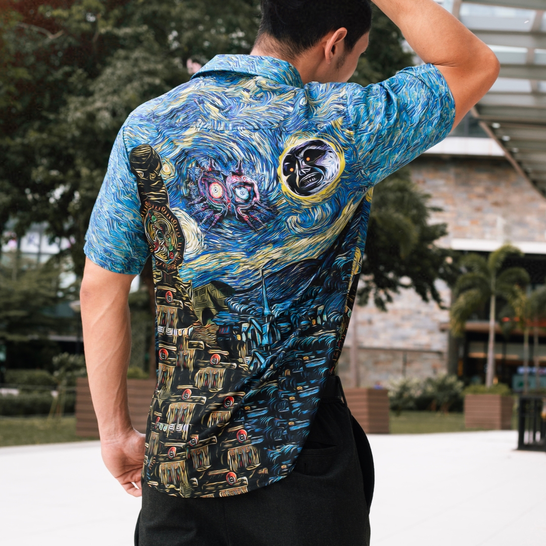 Zelda Majora's Mask Starry Night Button Up Hawaiian Shirt