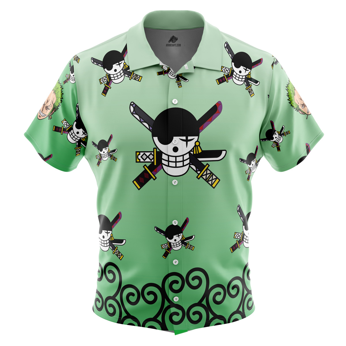 Zoro Pattern One Piece Pirates Button Up Hawaiian Shirt